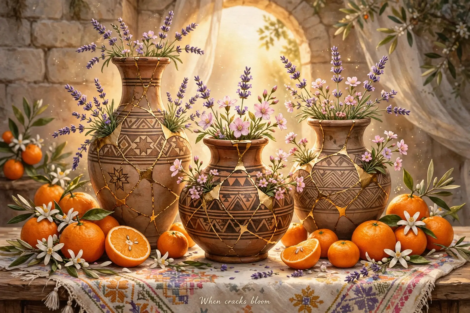 المزهريات الثلاث بترميم الذهب